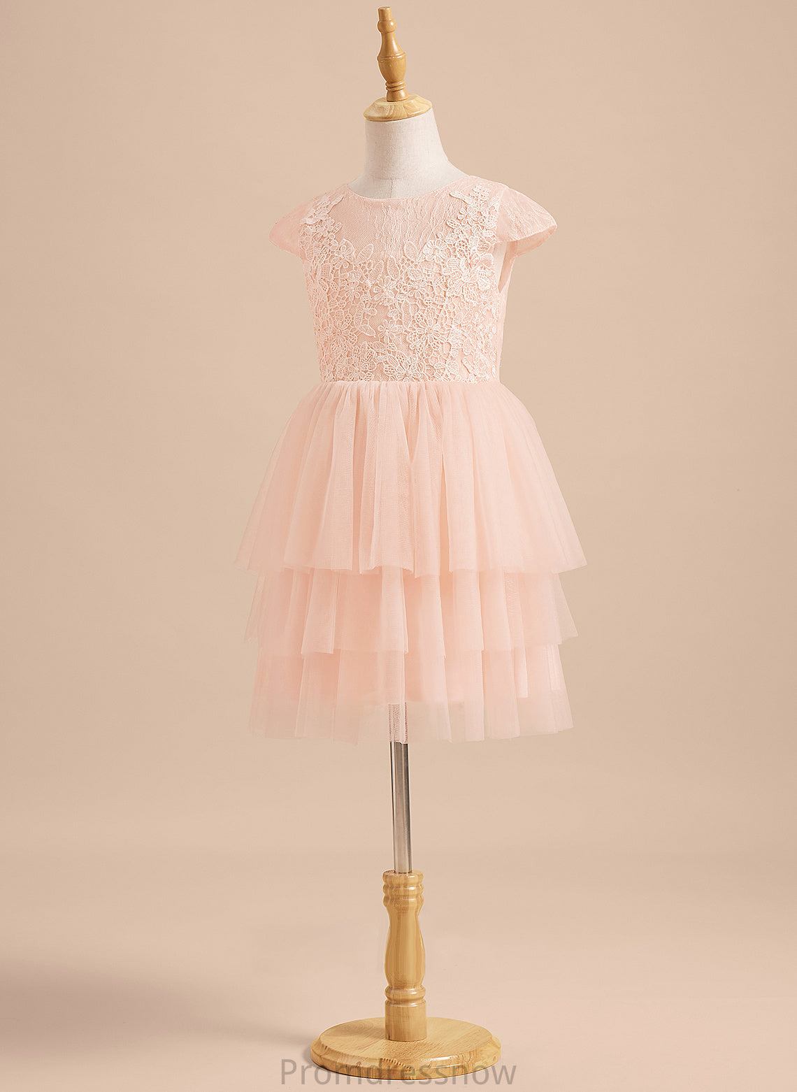 Knee-length Short Girl Dress Neck With Lace/V Flower Girl Dresses A-Line Flower Sleeves Tulle Serenity Back - Scoop