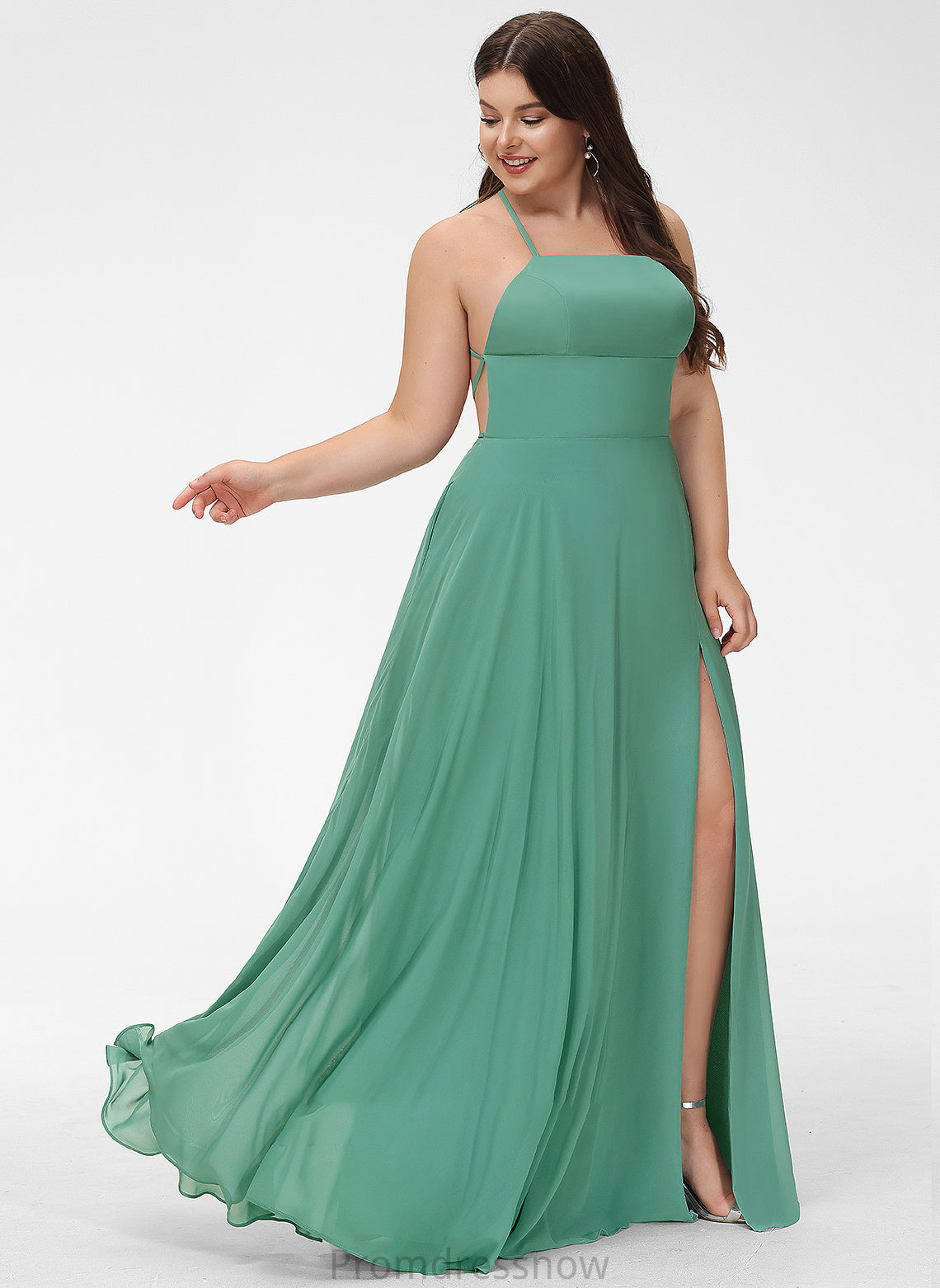 With Square Prom Dresses Pockets Janiyah Floor-Length A-Line Chiffon Split Neckline Front