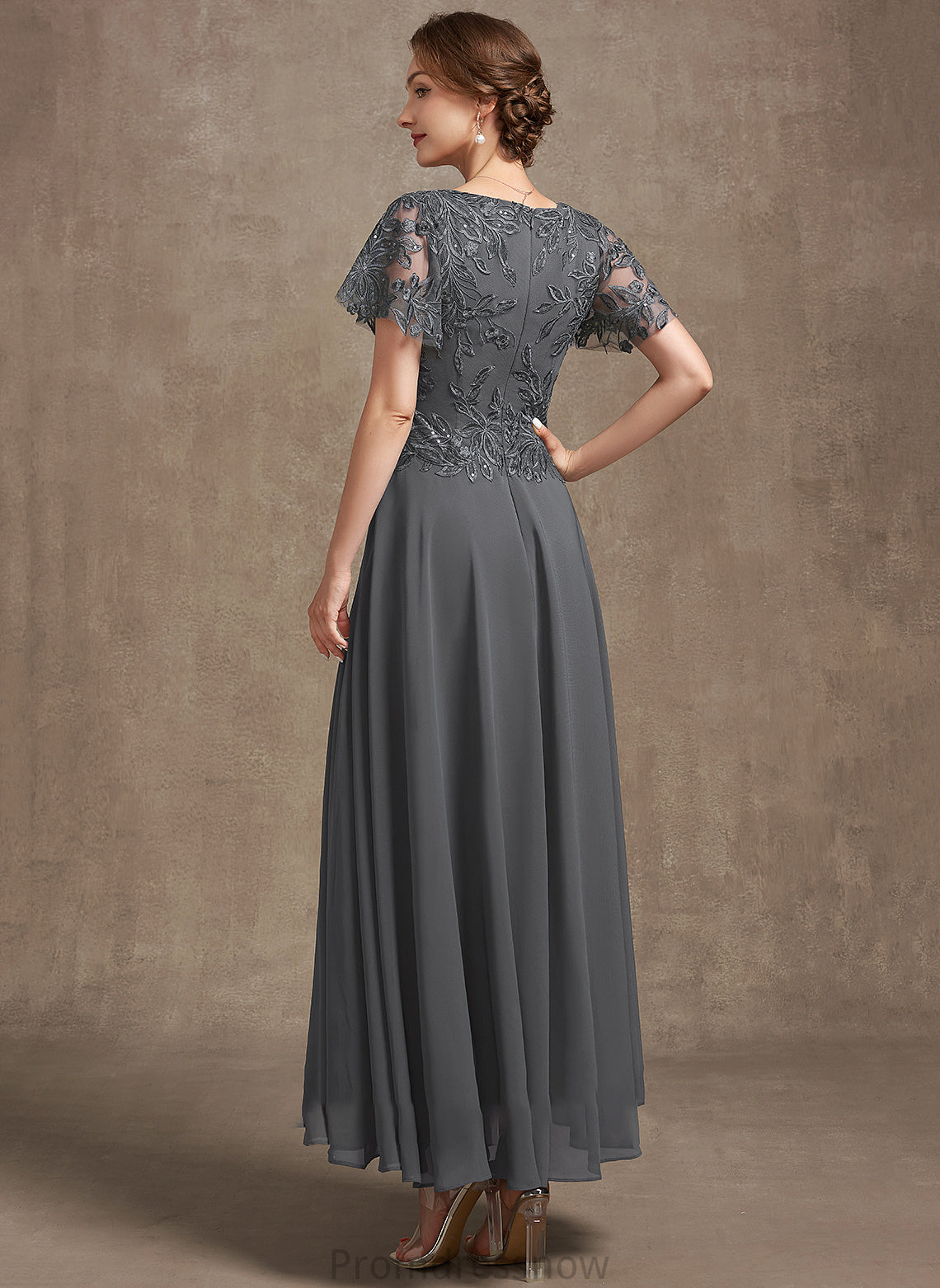 With A-Line the Mother of the Bride Dresses of Chelsea Chiffon Ankle-Length Mother V-neck Lace Bride Dress Sequins