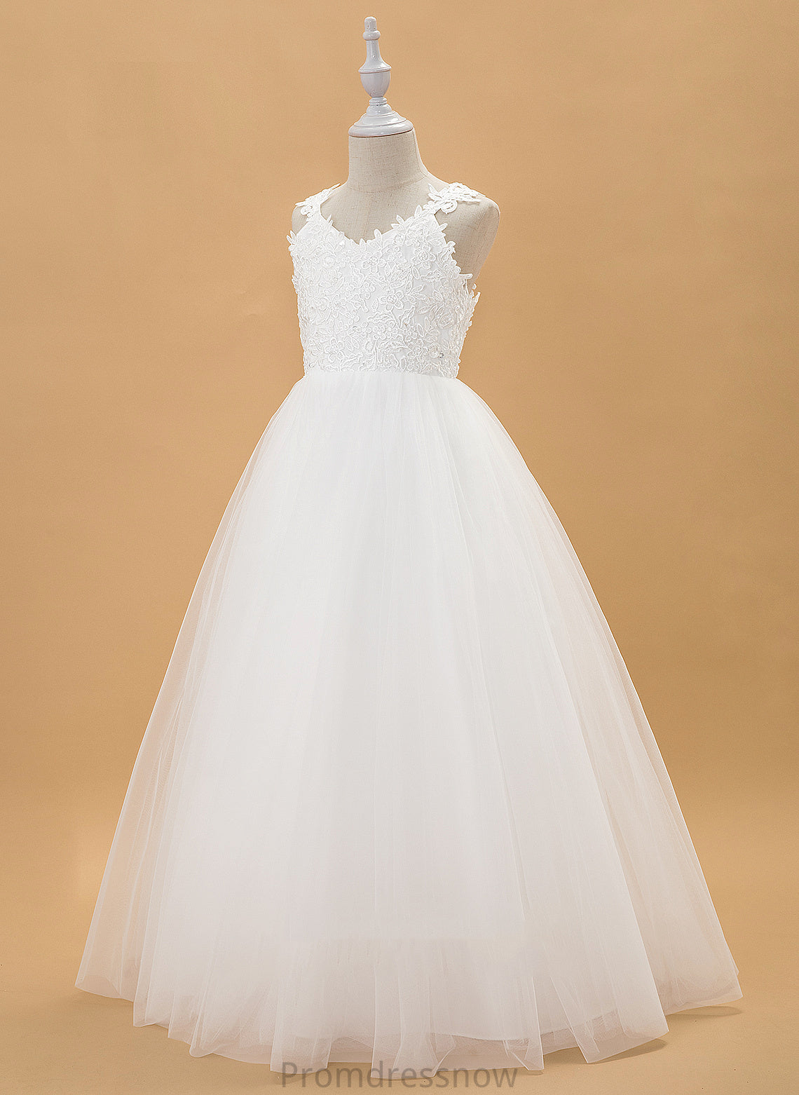 Sleeveless Flower Dress Tulle/Lace Ball-Gown/Princess Flower Girl Dresses Floor-length With V-neck - Beading/Bow(s) Isis Girl