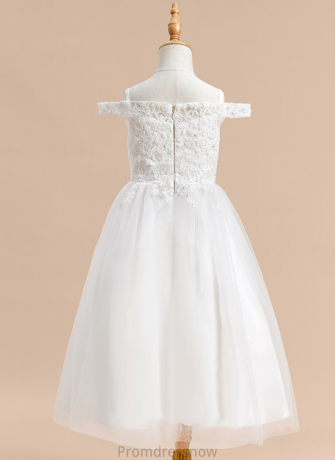 Tulle Dress Flower Off-the-Shoulder Lace Jode With Girl A-Line - Tea-length Flower Girl Dresses Sleeveless