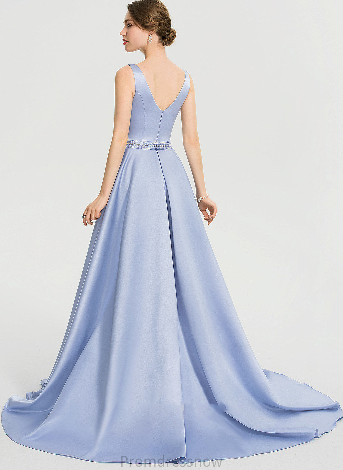 With Train Sweep Sequins Prom Dresses Beading Satin V-neck Anabella Ball-Gown/Princess