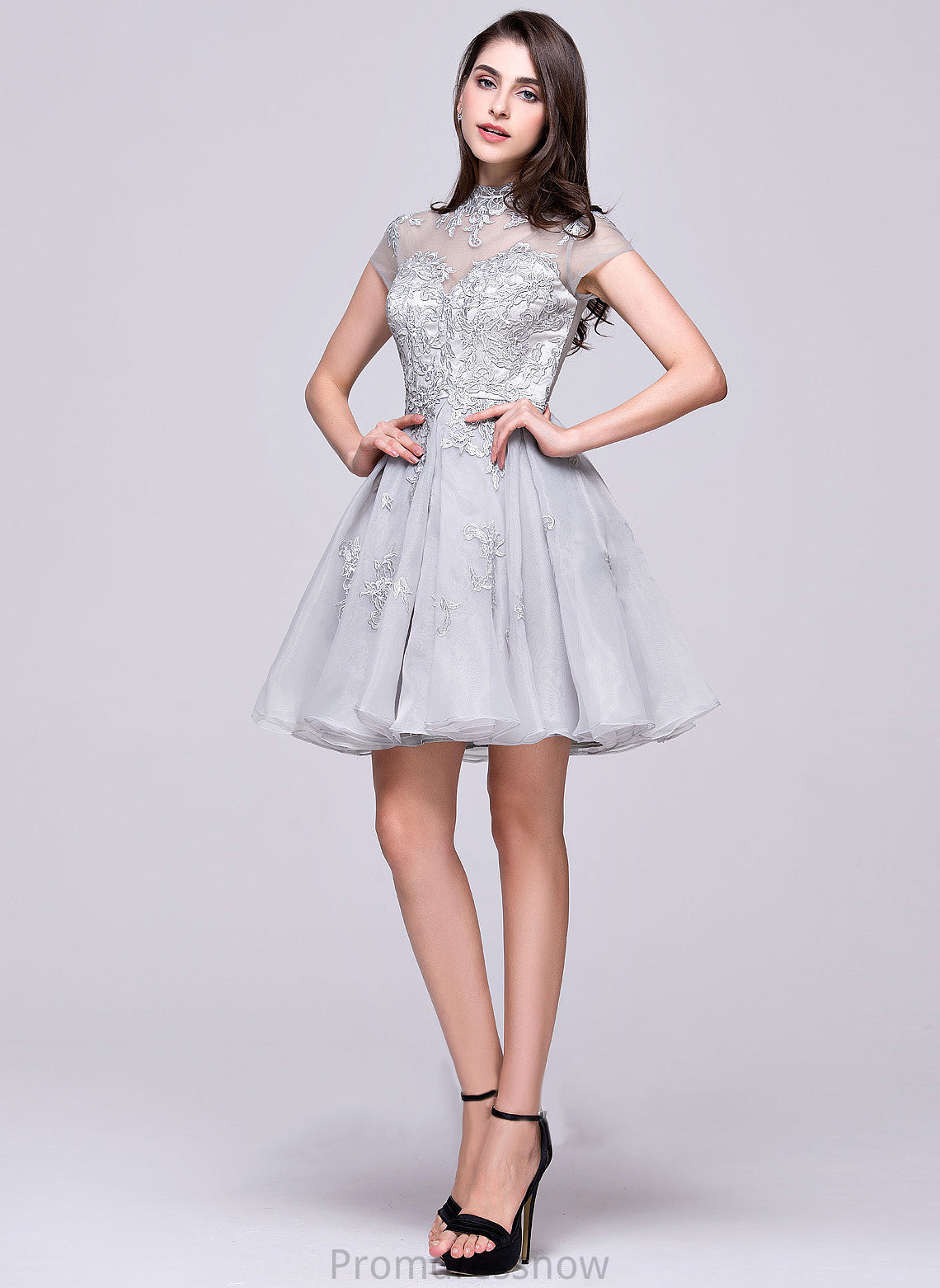 With Neck Tulle High Appliques Short/Mini Homecoming Organza Dress Homecoming Dresses Breanna Lace Lace A-Line