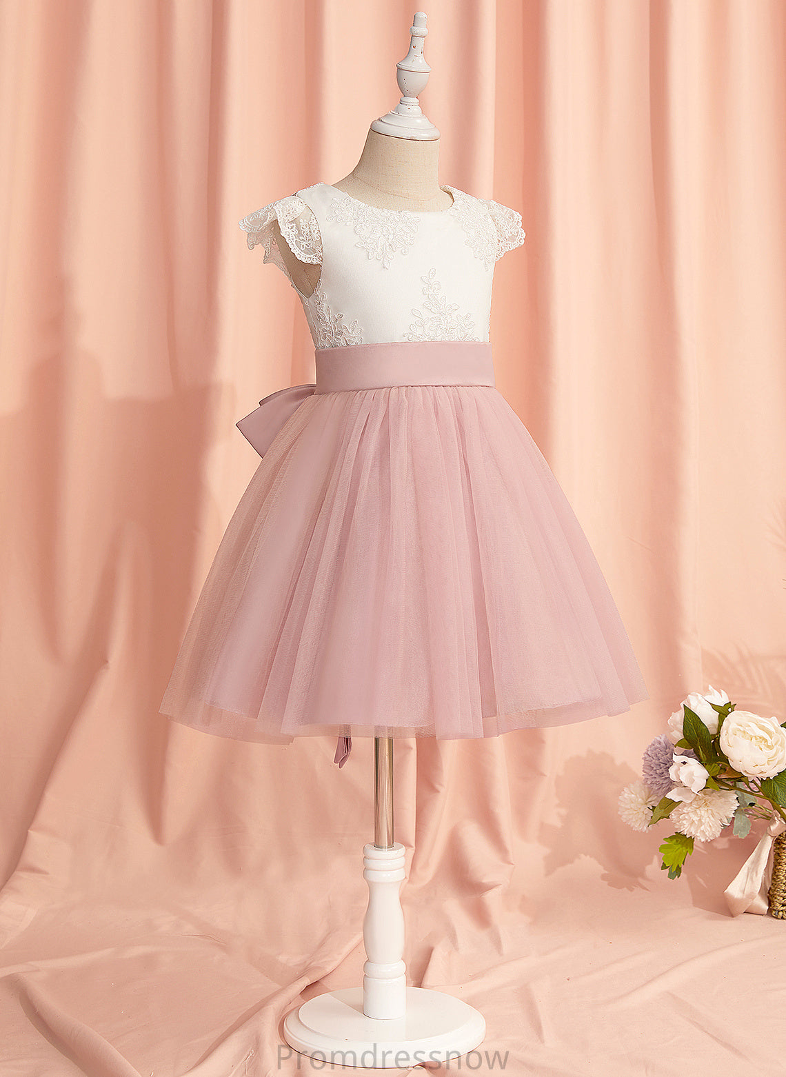 Flower Tulle - Flower Girl Dresses Dress Lace/Bow(s) Cali Knee-length Girl With Sleeves Short A-Line Scoop Neck