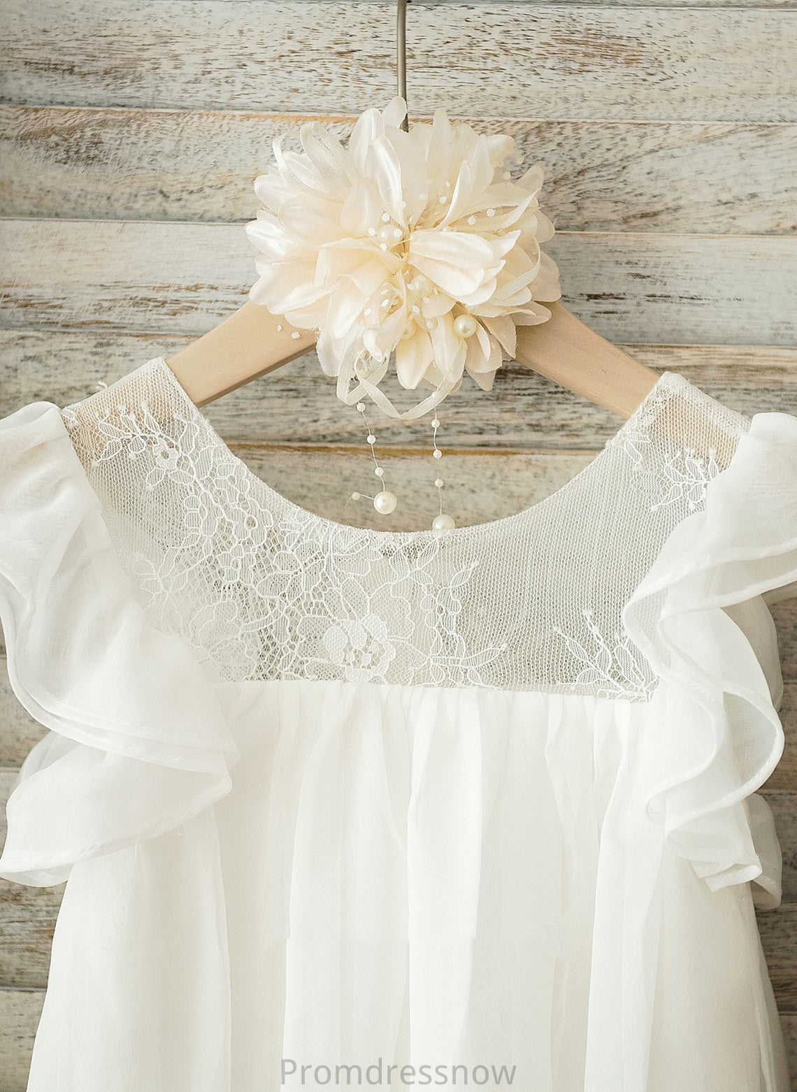 Chiffon Neck Sleeves Flower Girl Dresses With Salome Girl Lace Short Knee-length Dress - Scoop A-Line Flower