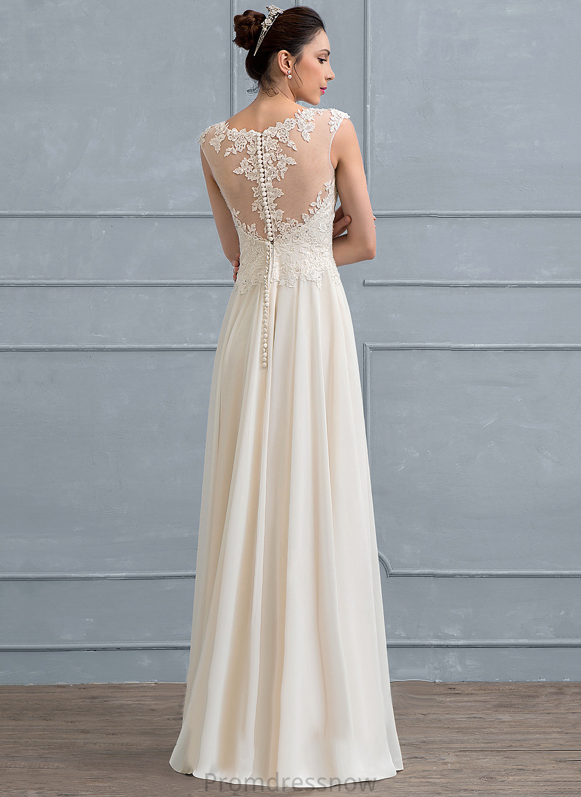 With Scoop Wedding Neck Floor-Length Beading Josephine Lace Dress Wedding Dresses Chiffon Sequins A-Line