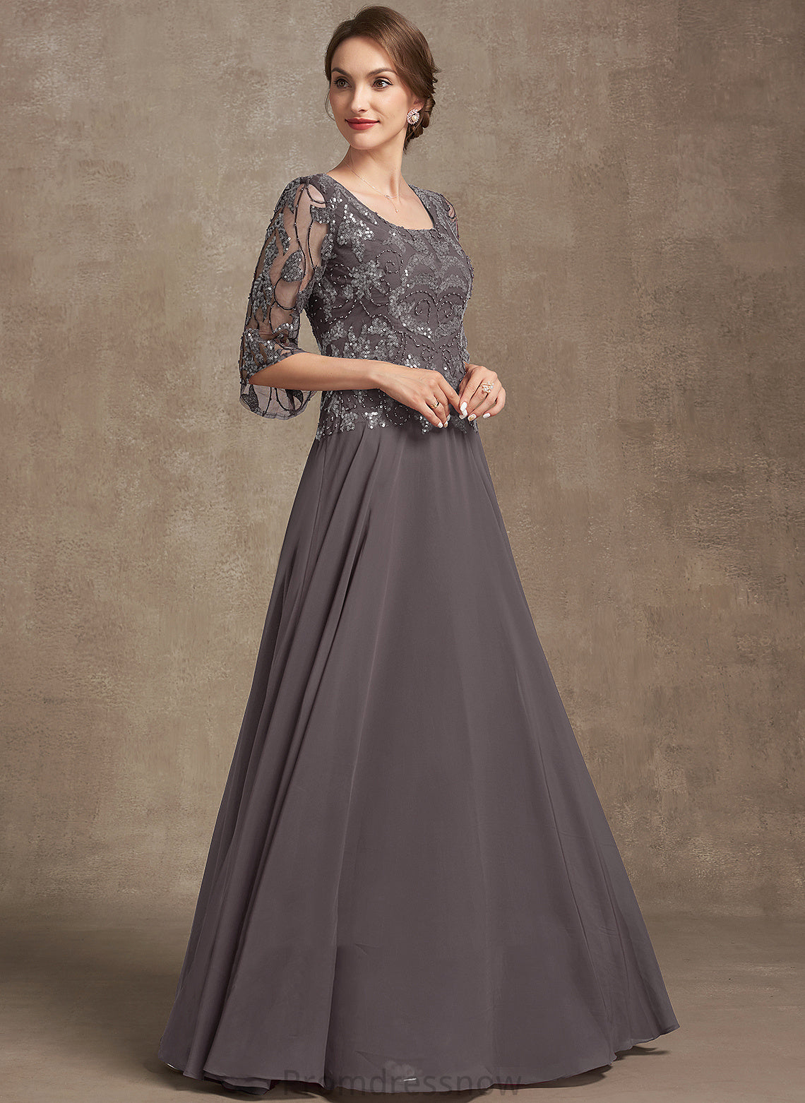 Lace A-Line Chiffon Scoop the of Mother Bride Sara Dress Mother of the Bride Dresses With Floor-Length Sequins Neck Beading