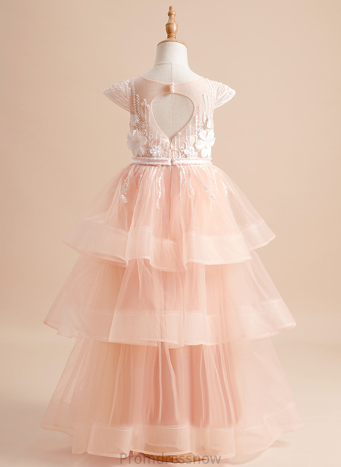 Short Ball-Gown/Princess Floor-length With Beading/Flower(s)/Bow(s) Scoop Sariah Tulle Sleeves Girl Dress Flower Girl Dresses - Flower Neck