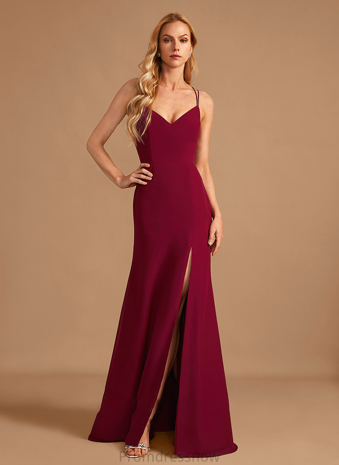 Neckline Length Silhouette Fabric V-neck Embellishment Floor-Length Trumpet/Mermaid SplitFront Eva Natural Waist A-Line/Princess Bridesmaid Dresses