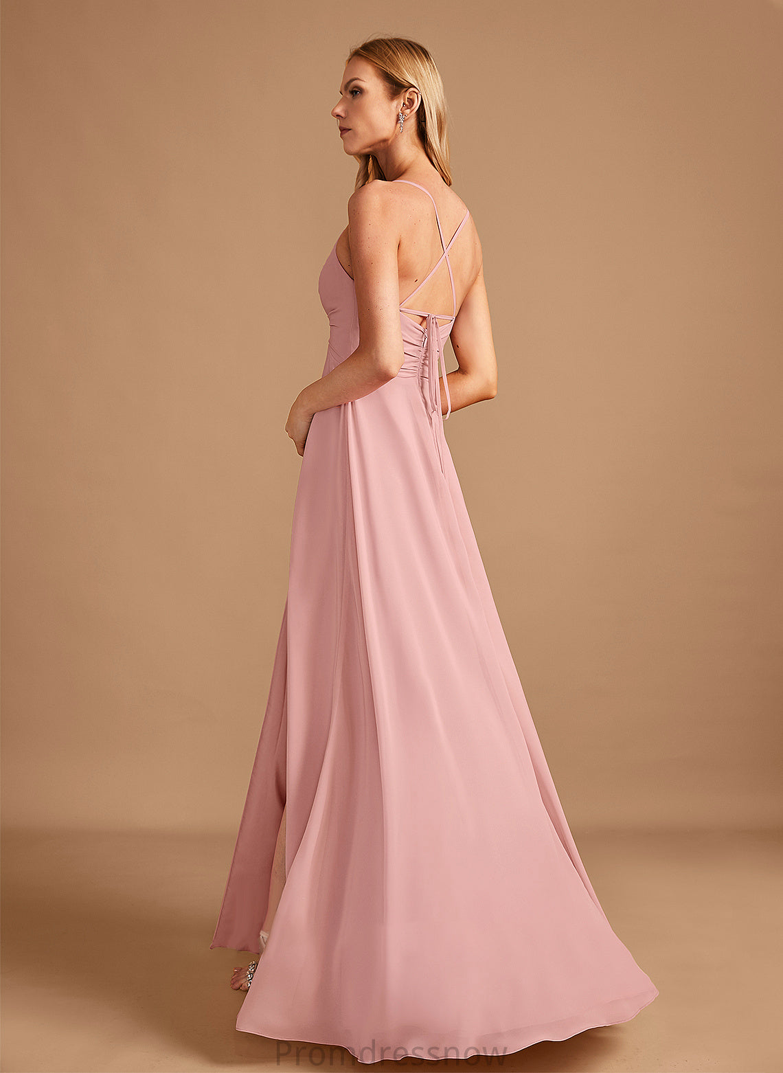 Neckline A-Line Fabric Silhouette V-neck SplitFront Length Floor-Length Embellishment Brooklyn Sleeveless V-Neck Bridesmaid Dresses