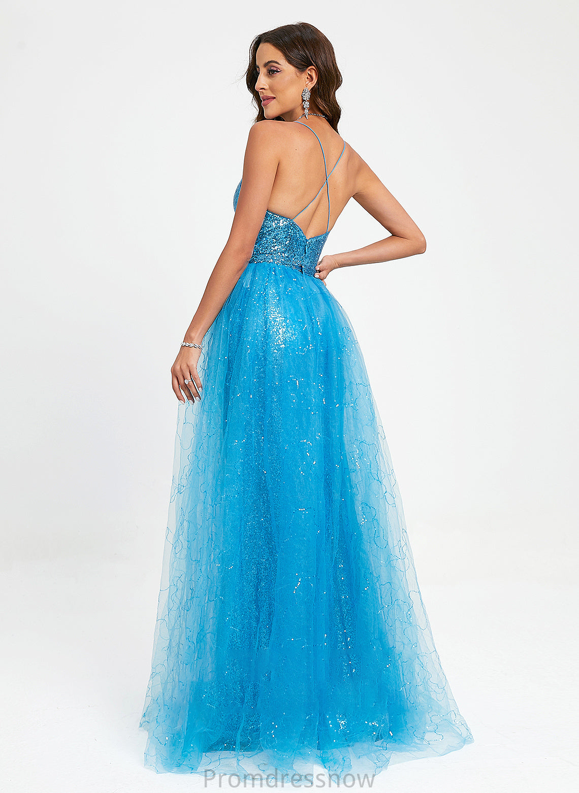 Yadira Prom Dresses Floor-Length V-neck Ball-Gown/Princess Sequins With Tulle