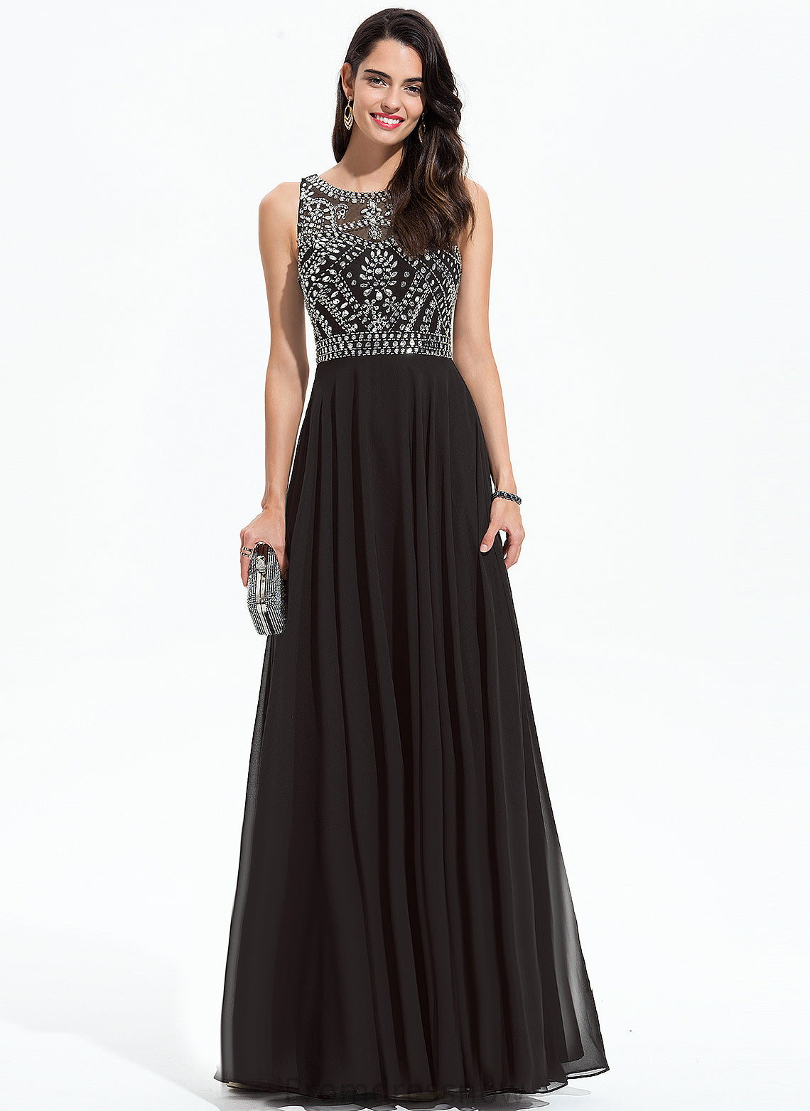 With Floor-Length Prom Dresses Beading Scoop Chiffon Sequins Scarlett A-Line