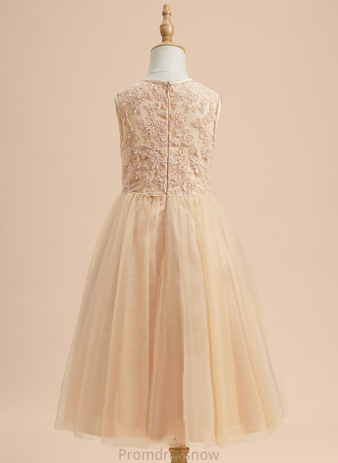 With Tulle/Lace Sleeveless - A-Line Dress Flower Girl Dresses Neck Courtney Scoop Tea-length Girl Flower Beading/Sequins