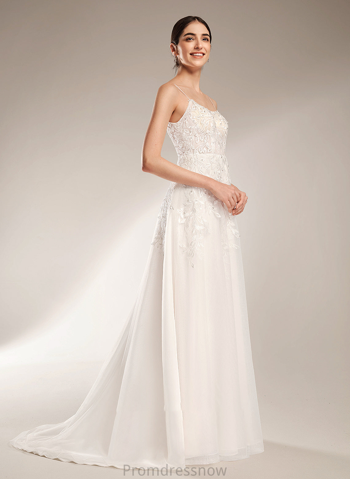 With Train A-Line Neckline Square Wedding Wedding Dresses Court Dress Sequins Beading Gina