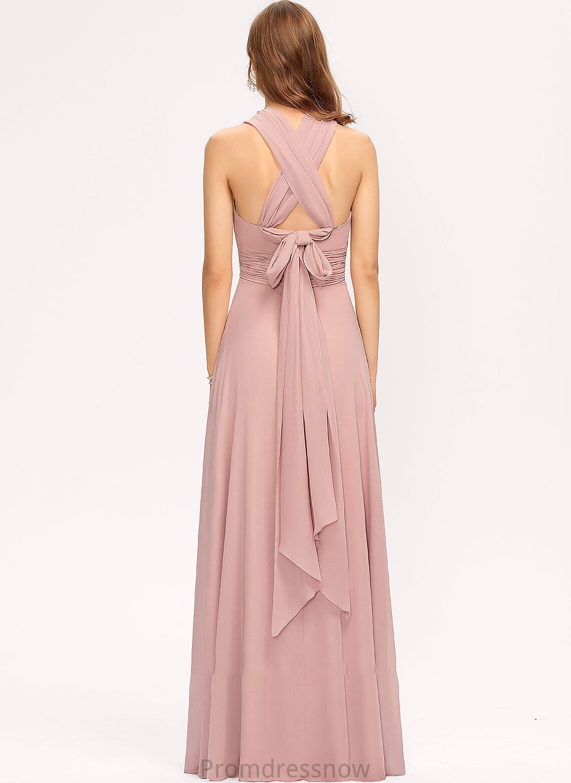 One-Shoulder Embellishment V-neck A-Line Fabric Floor-Length Halter Length Ruffle Silhouette Neckline Ada Bridesmaid Dresses