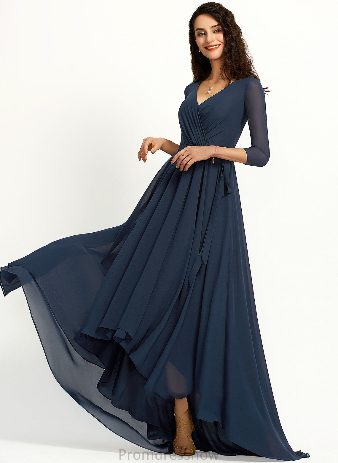 A-Line Asymmetrical V-neck Pleated Length Fabric Neckline Embellishment Silhouette Jocelyn Floor Length V-Neck Bridesmaid Dresses