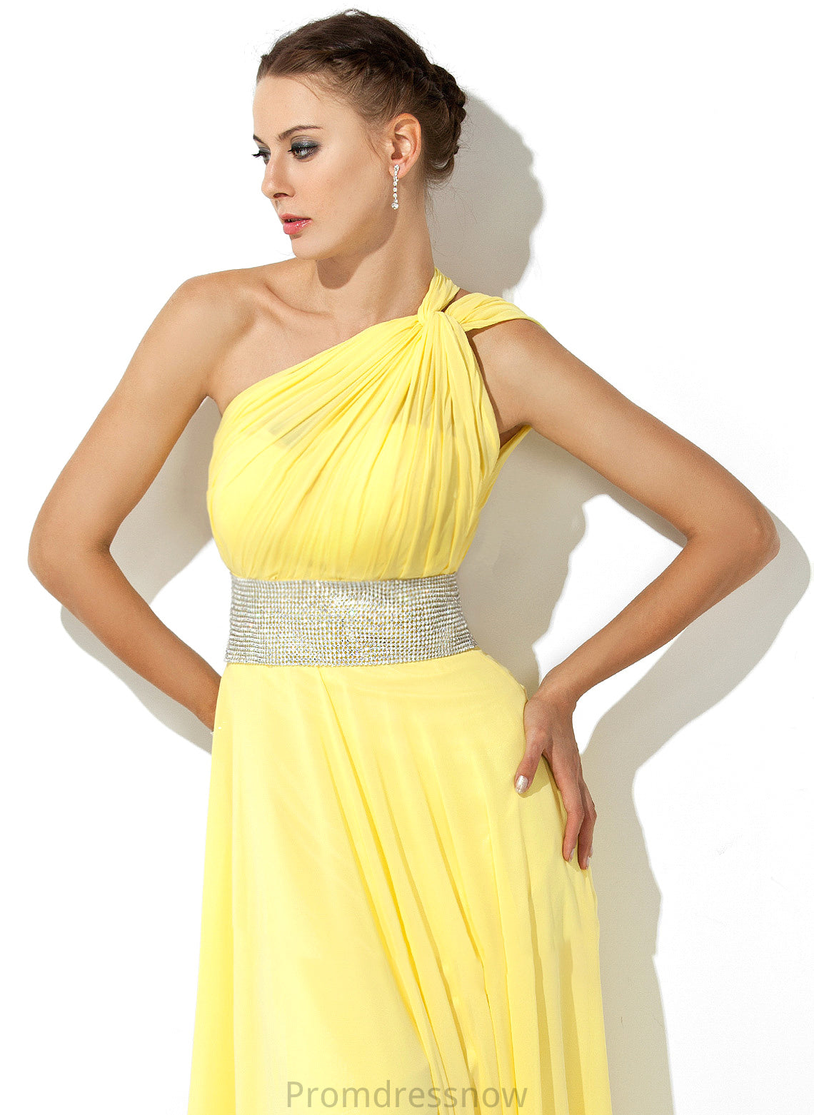 With Beading Prom Dresses One-Shoulder Chiffon Katie Floor-Length Ruffle A-Line