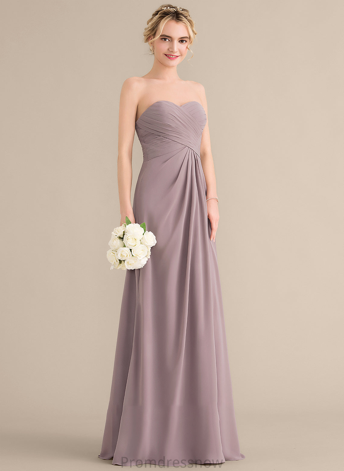 SplitFront A-Line Silhouette Neckline Sweetheart Fabric Length Ruffle Floor-Length Embellishment Ashlee Sleeveless Bridesmaid Dresses