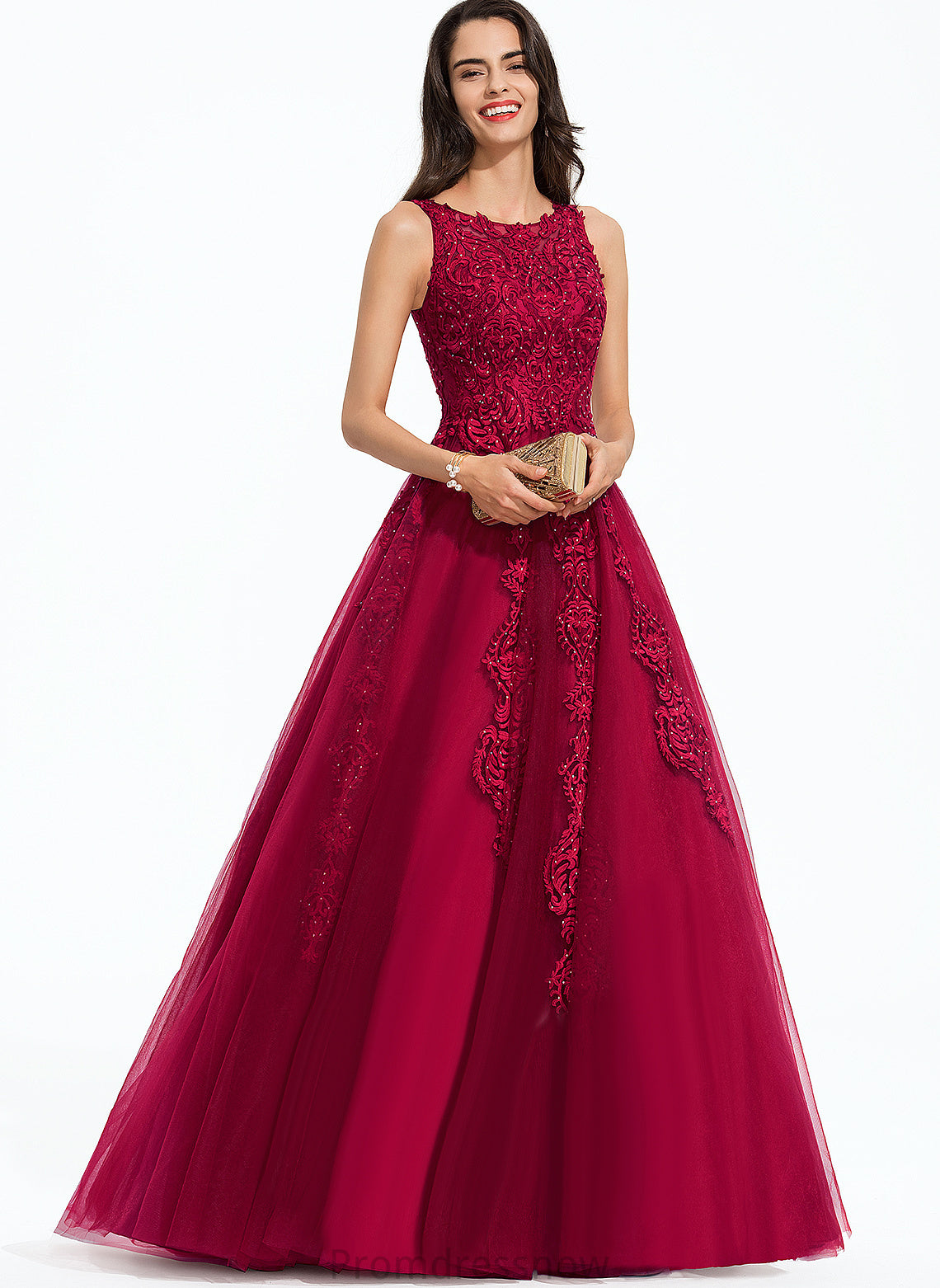 With Deborah Lace Beading Tulle Ball-Gown/Princess Train Sweep Prom Dresses Scoop