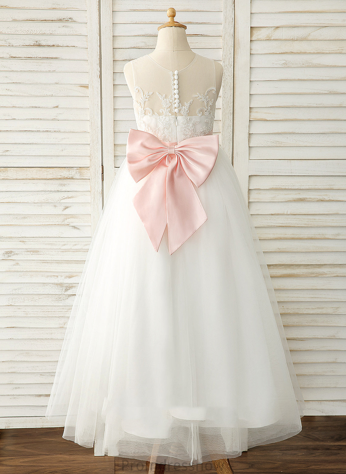 Satin/Tulle/Lace Scoop Neck - Girl Bow(s) Flower Girl Dresses Floor-length A-Line (Undetachable Dress Ayla Sleeveless With Flower sash)