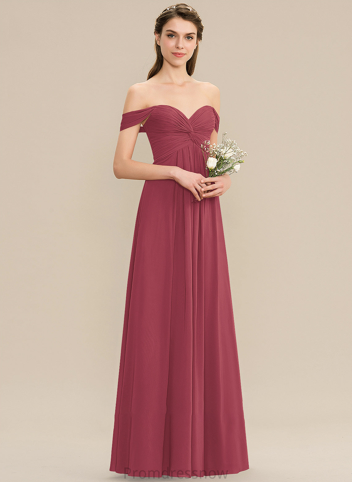 Ruffle Neckline Floor-Length Length Silhouette Embellishment Fabric A-Line Off-the-Shoulder Pauline V-Neck Natural Waist Bridesmaid Dresses