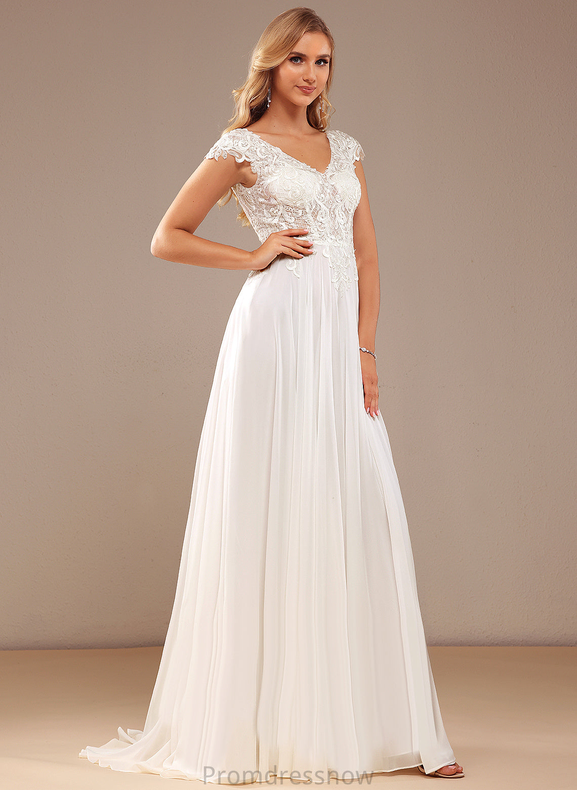 With Dress Lace V-neck Train A-Line Chiffon Wedding Pamela Lace Sweep Wedding Dresses