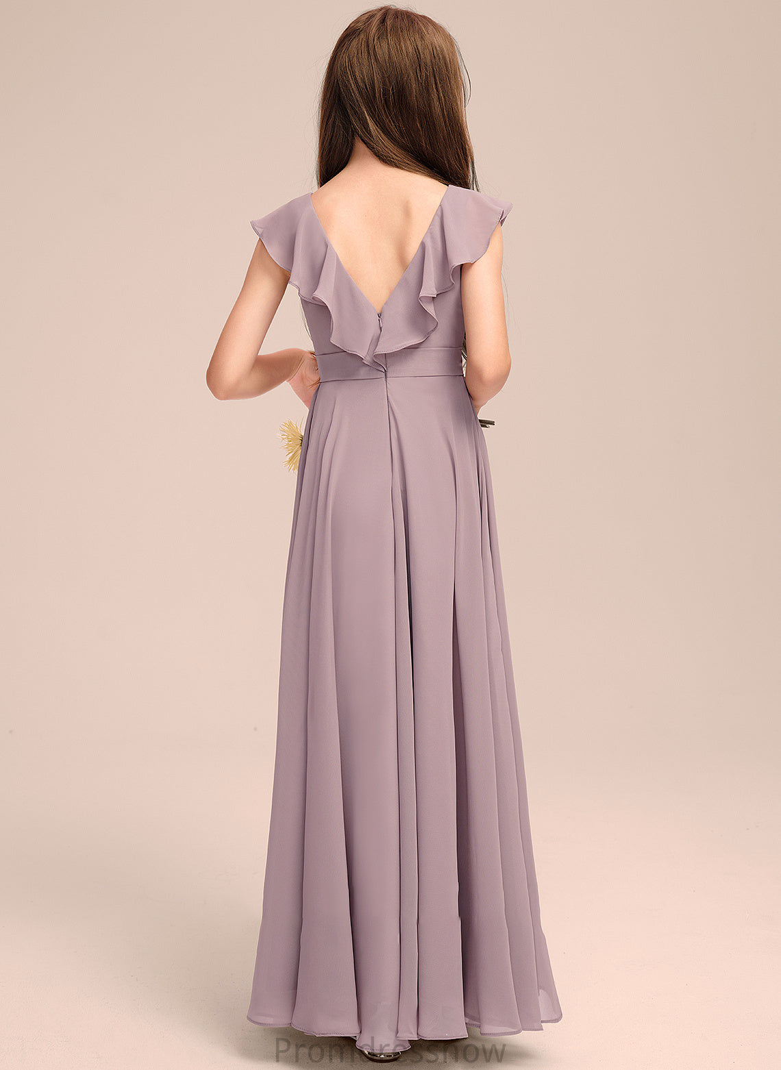 With Chiffon Floor-Length A-Line Ruffles Cascading Junior Bridesmaid Dresses Thalia V-neck