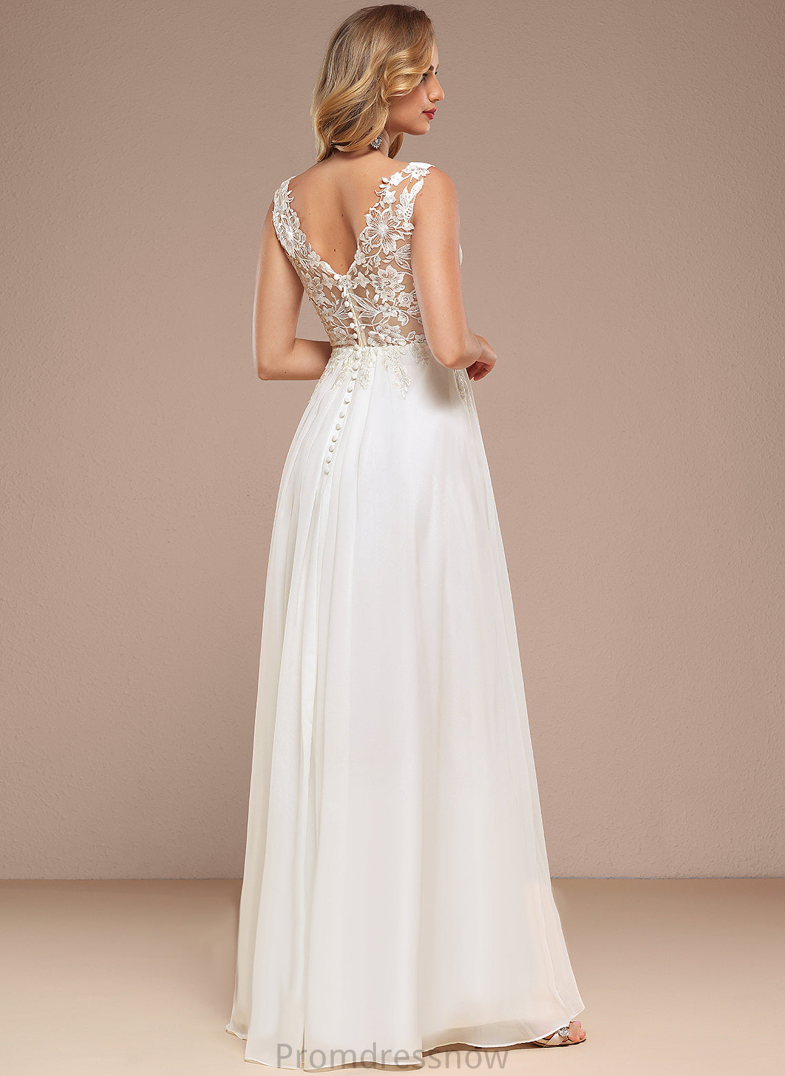 With Sequins Wedding V-neck Wedding Dresses Floor-Length Lace A-Line Kaley Chiffon Dress