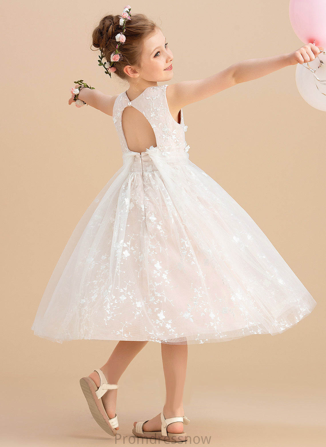 Dress Tea-length Sleeveless With Neck - Flower Girl Dresses Tulle/Lace Flower Chaya Scoop A-Line Beading/Flower(s) Girl