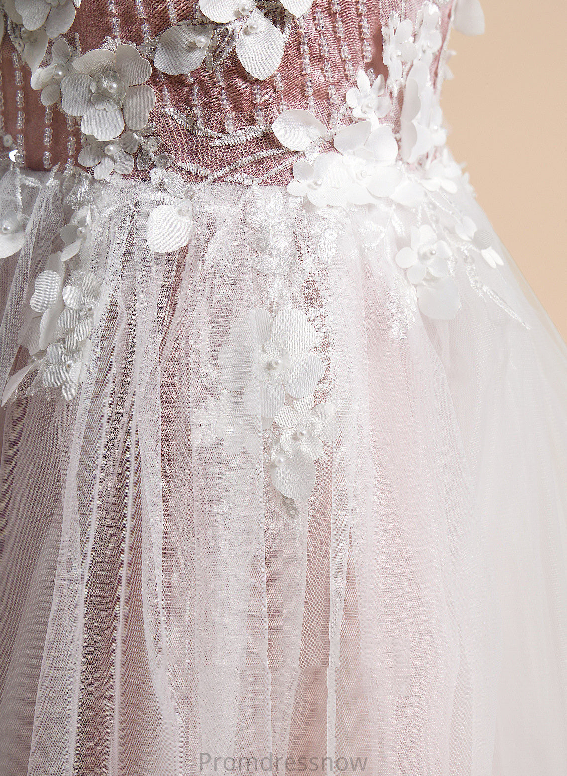 Louise Tulle Neck A-Line Scoop - Tea-length Girl With Flower Girl Dresses Lace/Beading/Flower(s) Sleeveless Dress Flower