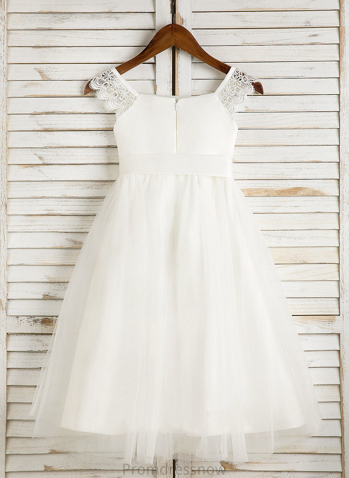 Dress Neckline - Flower Girl Dresses Girl Square Lace/Sash Satin/Tulle Flower Sleeveless With A-Line Tea-length Stacy