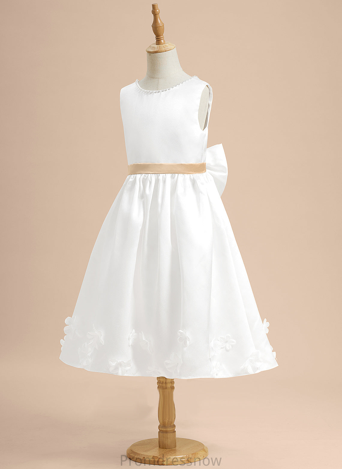 With Sash/Beading/Flower(s)/Bow(s) Flower Girl Dresses Scoop Girl A-Line Dress Flower Tea-length Sleeveless - Neck Satin Natalya