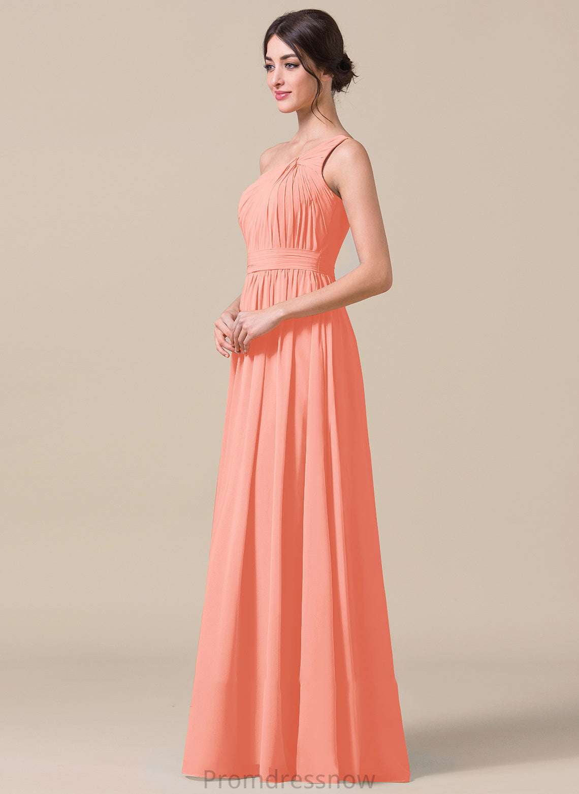 Floor-Length Fabric One-Shoulder Length Embellishment Ruffle Silhouette A-Line Neckline Madisyn Sleeveless A-Line/Princess Bridesmaid Dresses