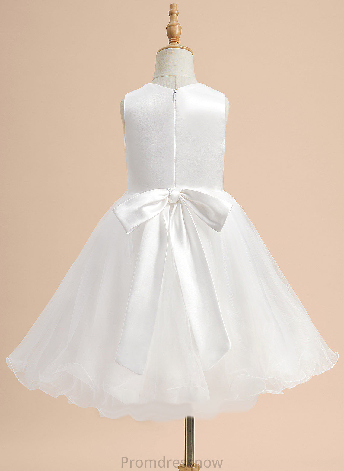 Sleeveless Knee-length Sibyl Girl - Satin/Tulle Flower Girl Dresses Lace/Flower(s)/Bow(s) With Scoop A-Line Flower Dress Neck