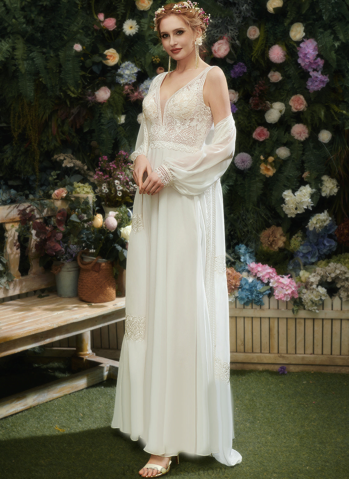 With Sequins Dress Lace Split Jennifer V-neck Wedding Front Wedding Dresses Floor-Length A-Line Chiffon