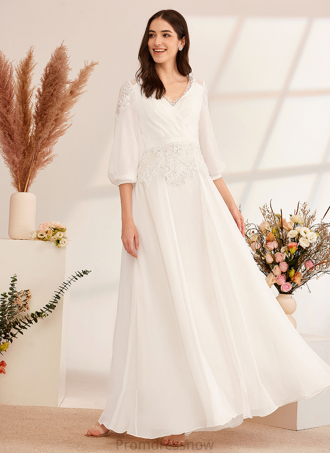 With V-neck Lace Wedding Wedding Dresses A-Line Floor-Length Dress Kyra