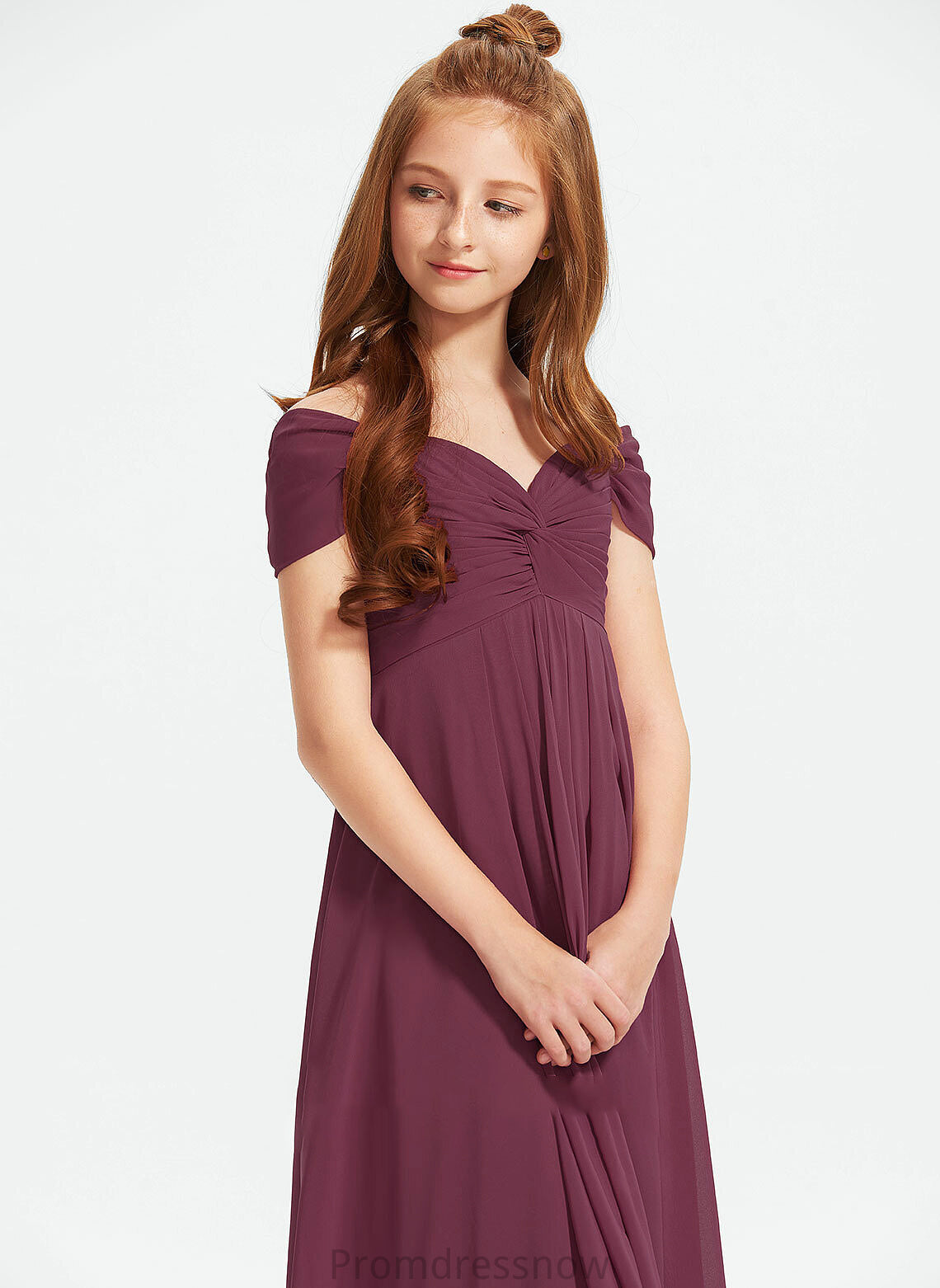 With Off-the-Shoulder Chiffon Junior Bridesmaid Dresses Paloma Floor-Length Ruffle A-Line