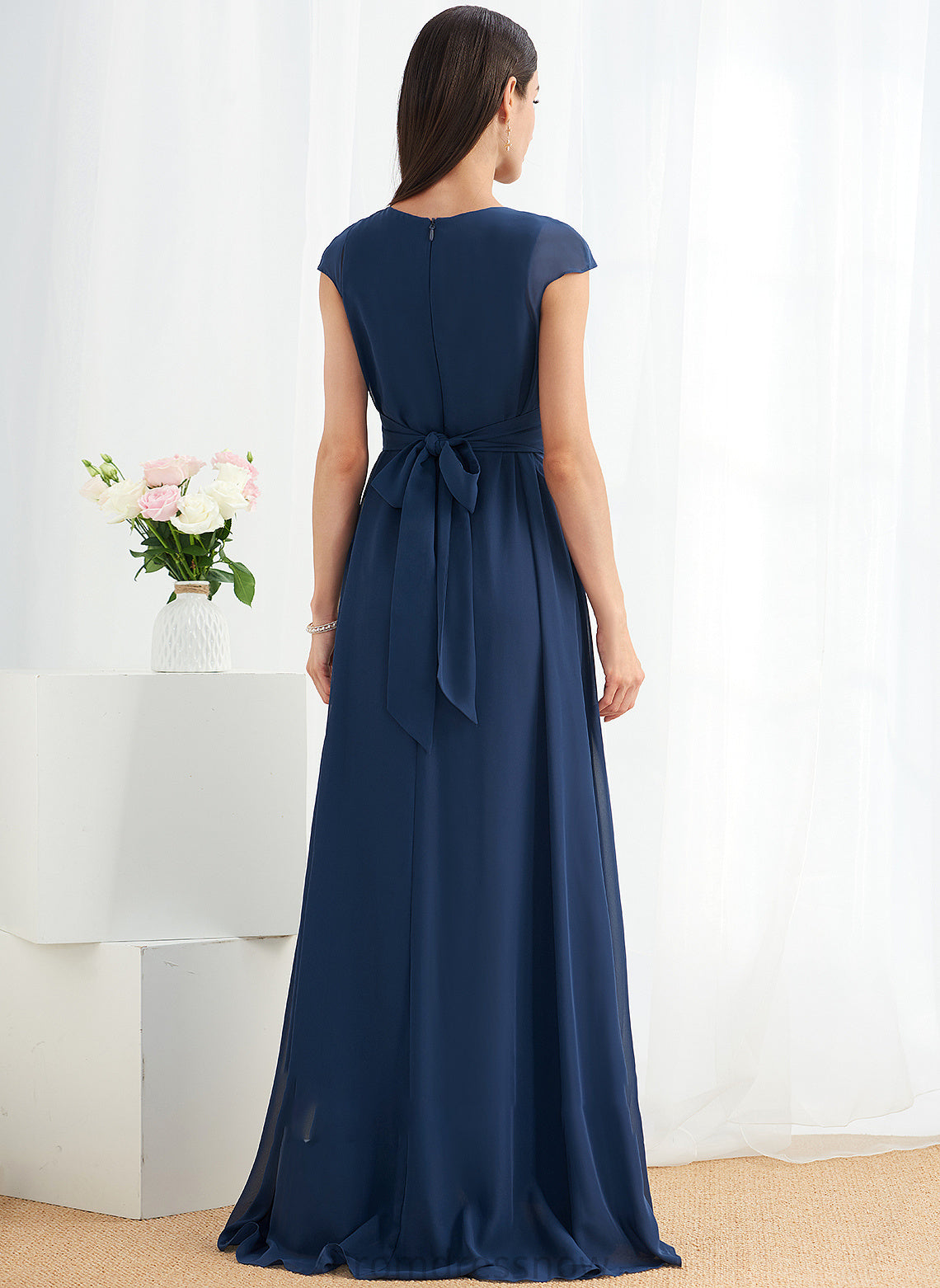 Floor-Length Neckline Embellishment Ruffle Fabric V-neck Silhouette Length A-Line Genesis V-Neck Natural Waist Bridesmaid Dresses