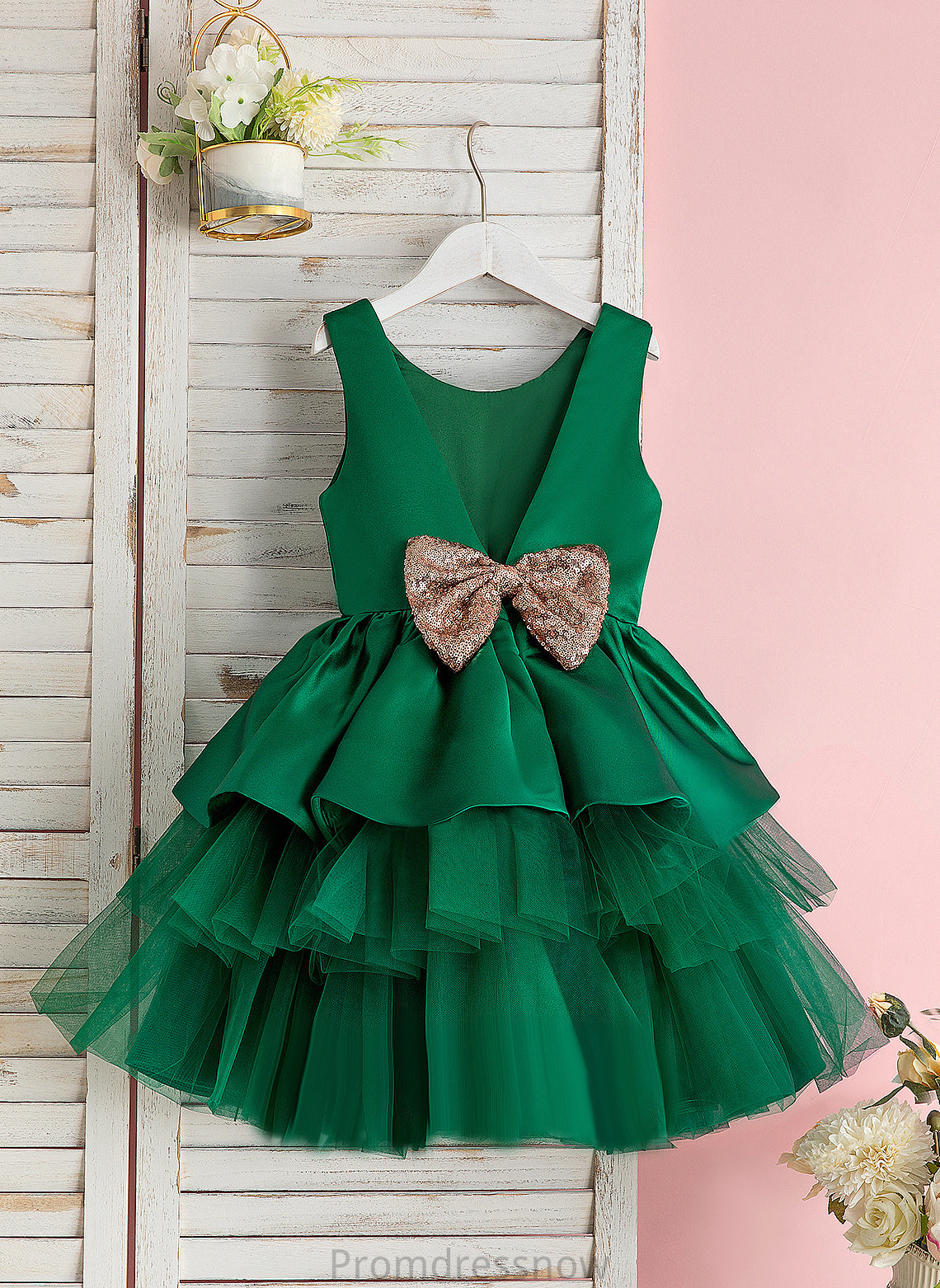 Bow(s) Scoop Dress Ball-Gown/Princess With Sleeveless Flower Tulle Neck Flower Girl Dresses Knee-length Persis Girl -