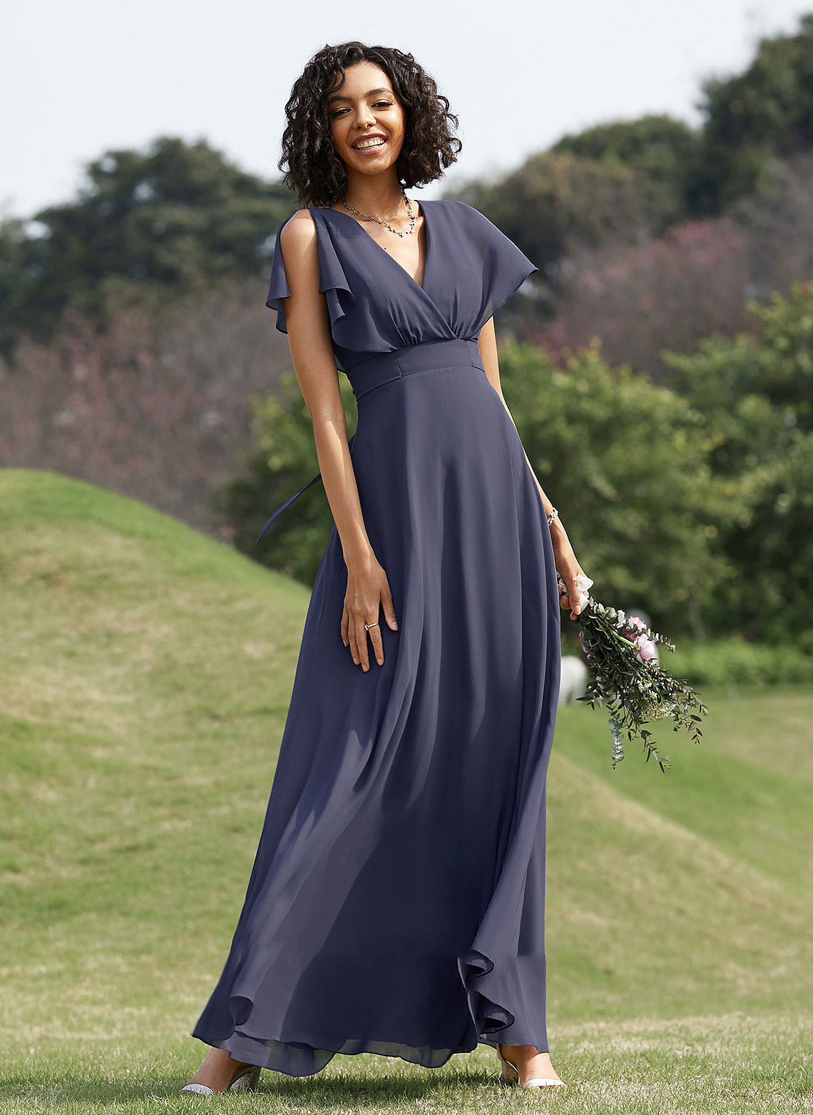 V-neck Straps Neckline Fabric Length A-Line Floor-Length Silhouette Maria Sleeveless Sweetheart Floor Length Bridesmaid Dresses