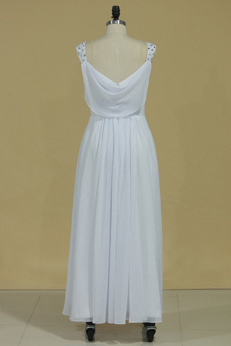 2024 A Line Spaghetti Straps Open Back Bridesmaid Dresses Chiffon With Beading