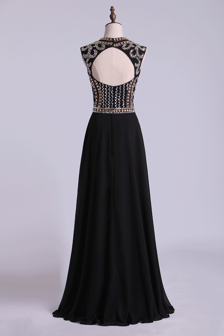 2024 Prom Dresses  A-Line High-Neck Floor-Length Chiffon