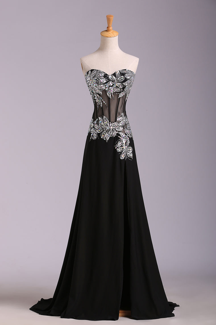 2024 Prom Dresses Mermaid/Trumpet Black Sweetheart Chiffon With Rhinestone