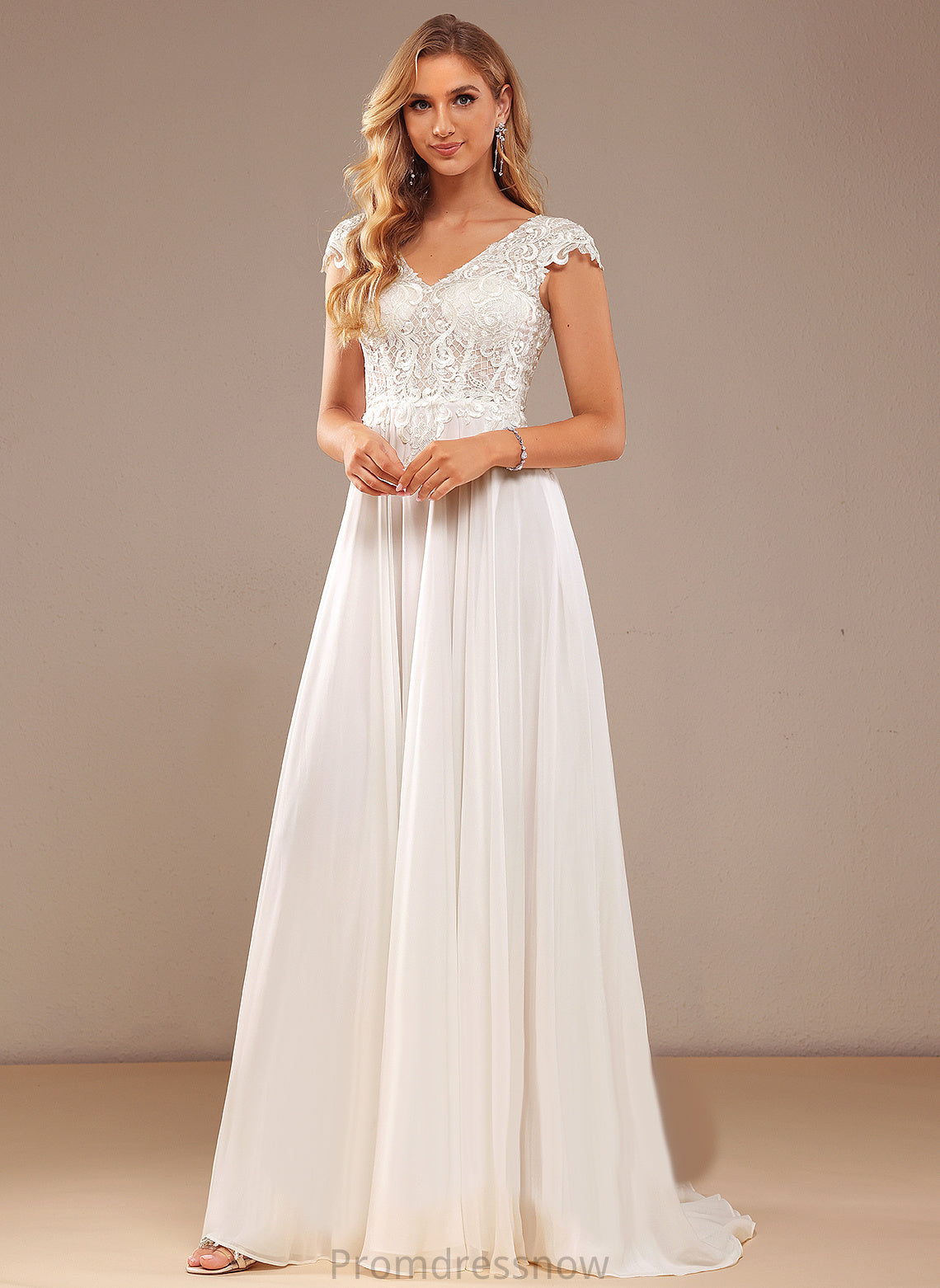 With Dress Lace V-neck Train A-Line Chiffon Wedding Pamela Lace Sweep Wedding Dresses