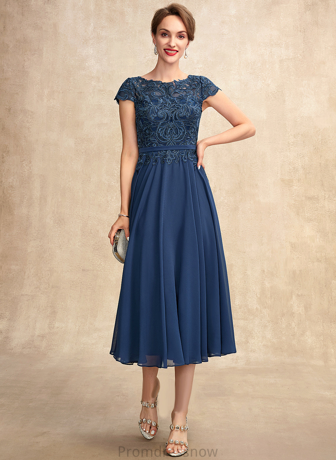 Mother of the Bride Dresses Bride Neck Dress Tea-Length Scoop the Terri Lace Chiffon of A-Line Mother