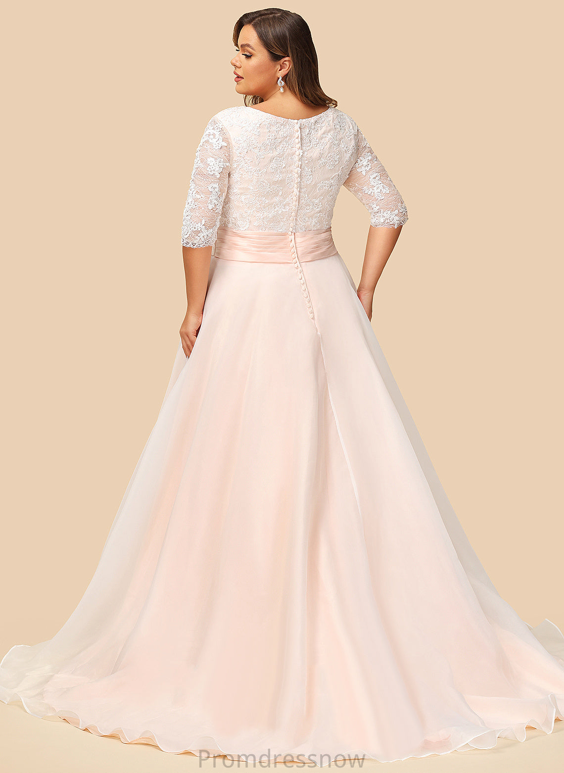 With V-neck Train Court Wedding Dresses Laci Lace Ball-Gown/Princess Organza Wedding Dress Ruffle