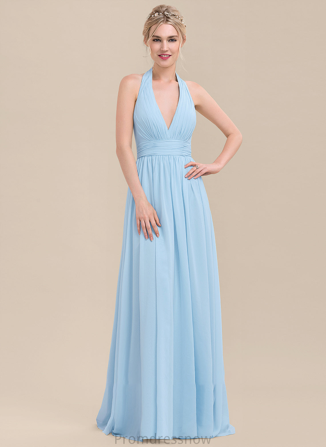 Neckline Embellishment Halter Fabric Length A-Line Floor-Length Ruffle Silhouette Amaris Sleeveless Spaghetti Staps Bridesmaid Dresses