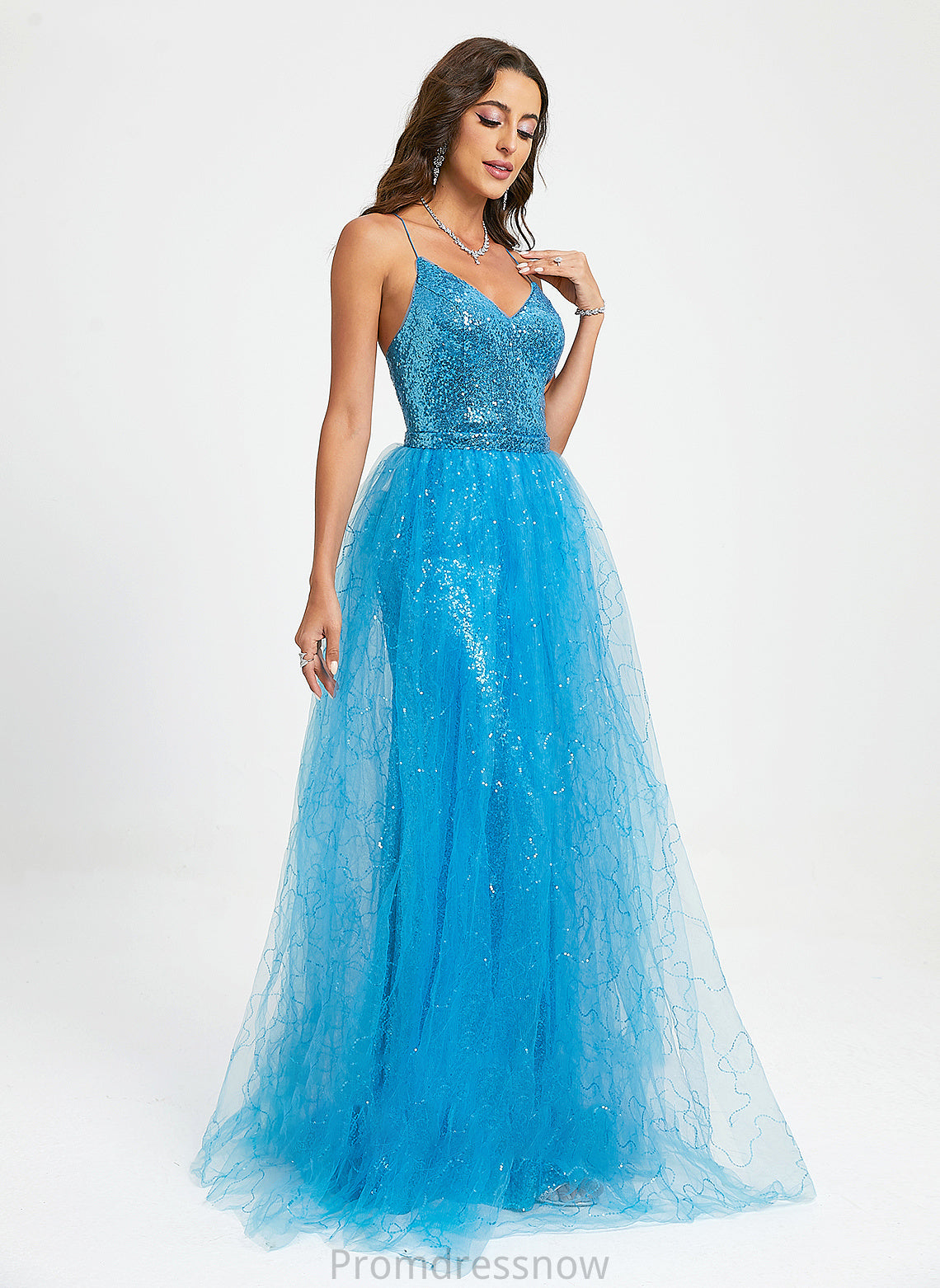 Yadira Prom Dresses Floor-Length V-neck Ball-Gown/Princess Sequins With Tulle