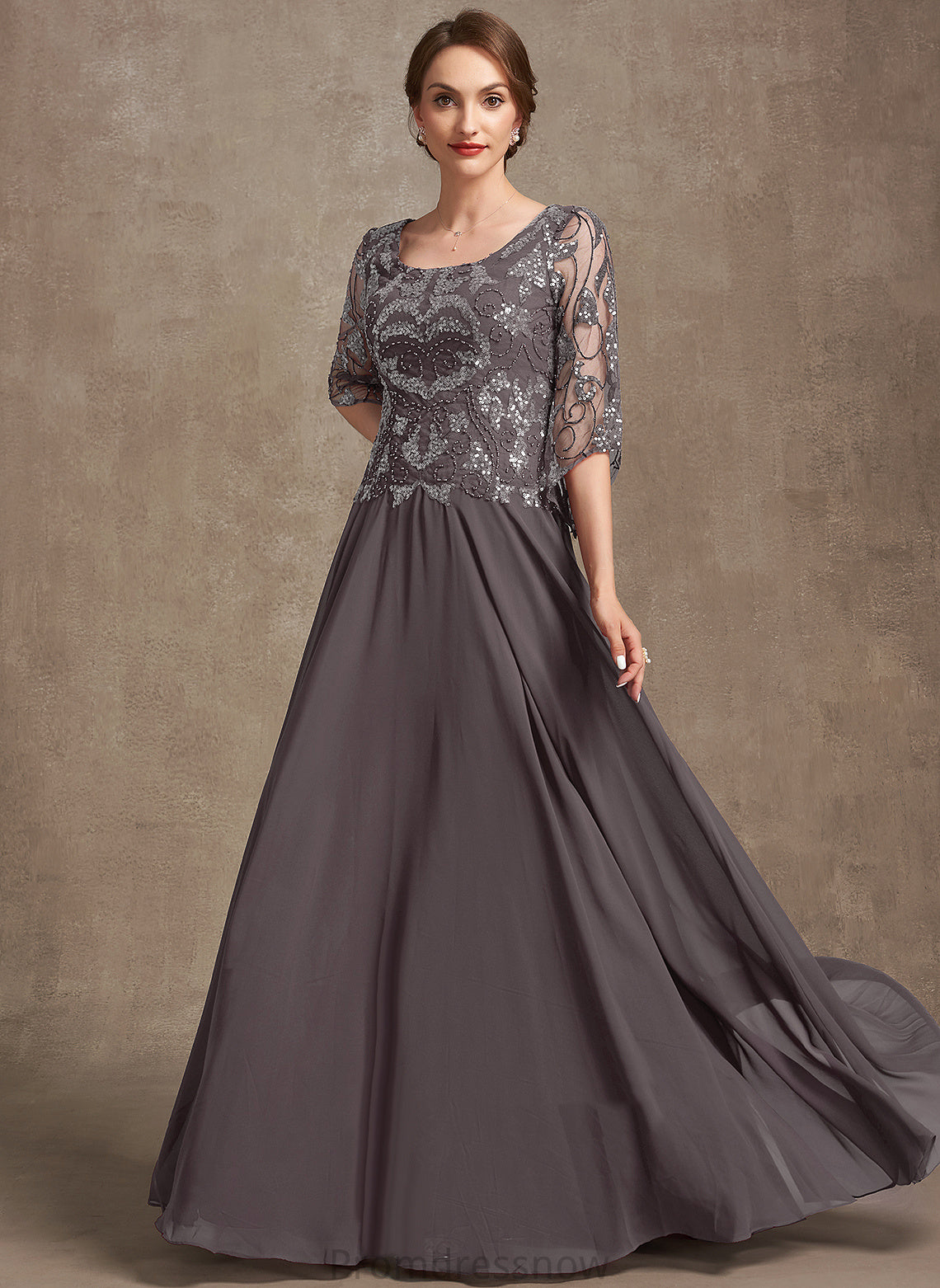 Lace A-Line Chiffon Scoop the of Mother Bride Sara Dress Mother of the Bride Dresses With Floor-Length Sequins Neck Beading