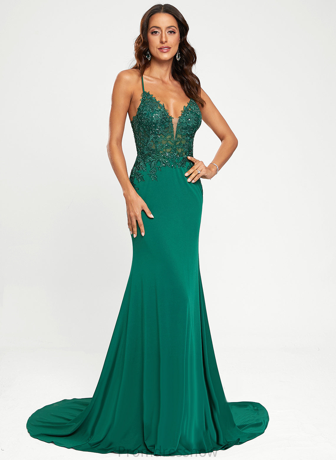 With Sweep Trumpet/Mermaid Jersey Prom Dresses Anahi V-neck Train Sequins